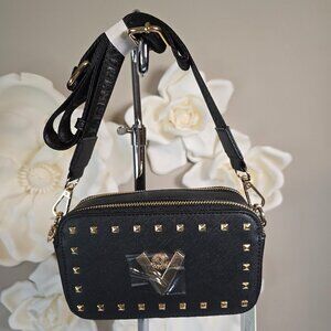 NEW Valentino Orlandi Crossbody Camera Bag Purse Black Gold Hardware